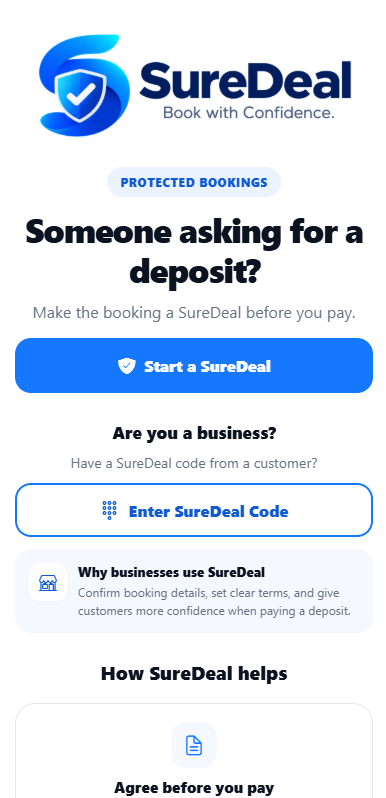 SureDeal mobile app home screen